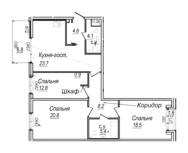 3-комнатная квартира 101.8 м², 6/8 эт., Комплекс апартаментов «Meltzer Hall»